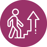Icon: Outline of person climbing the stairs and pointing up arrow symbol