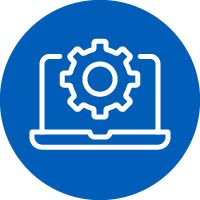 Icon: Outline of open laptop with cog symbol displayed on the screen