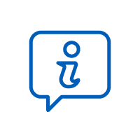 Icon: Outline of speech bubble and i symbol inside.