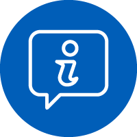 Icon: Outline of speech bubble and i symbol inside.