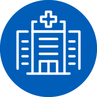 Icon: Outline of hospital building with medical cross symbol