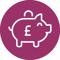 Icon: Outline of piggy money box and coin