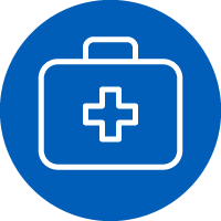 Icon: Outline of medical bag with cross symbol